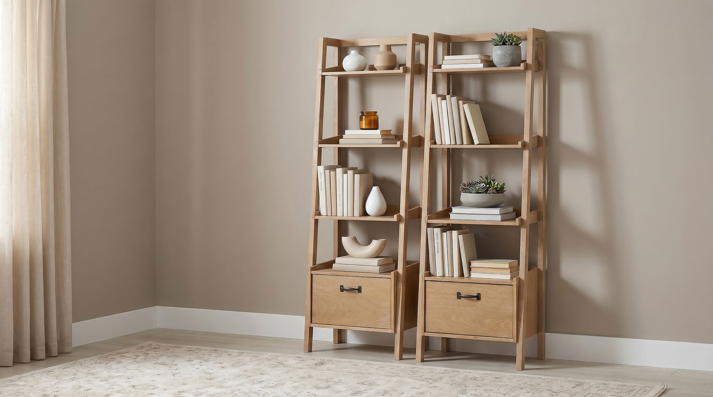 Fabian 2-piece 3-shelf Bookshelf with Drawer Distressed Light Brown — view 2