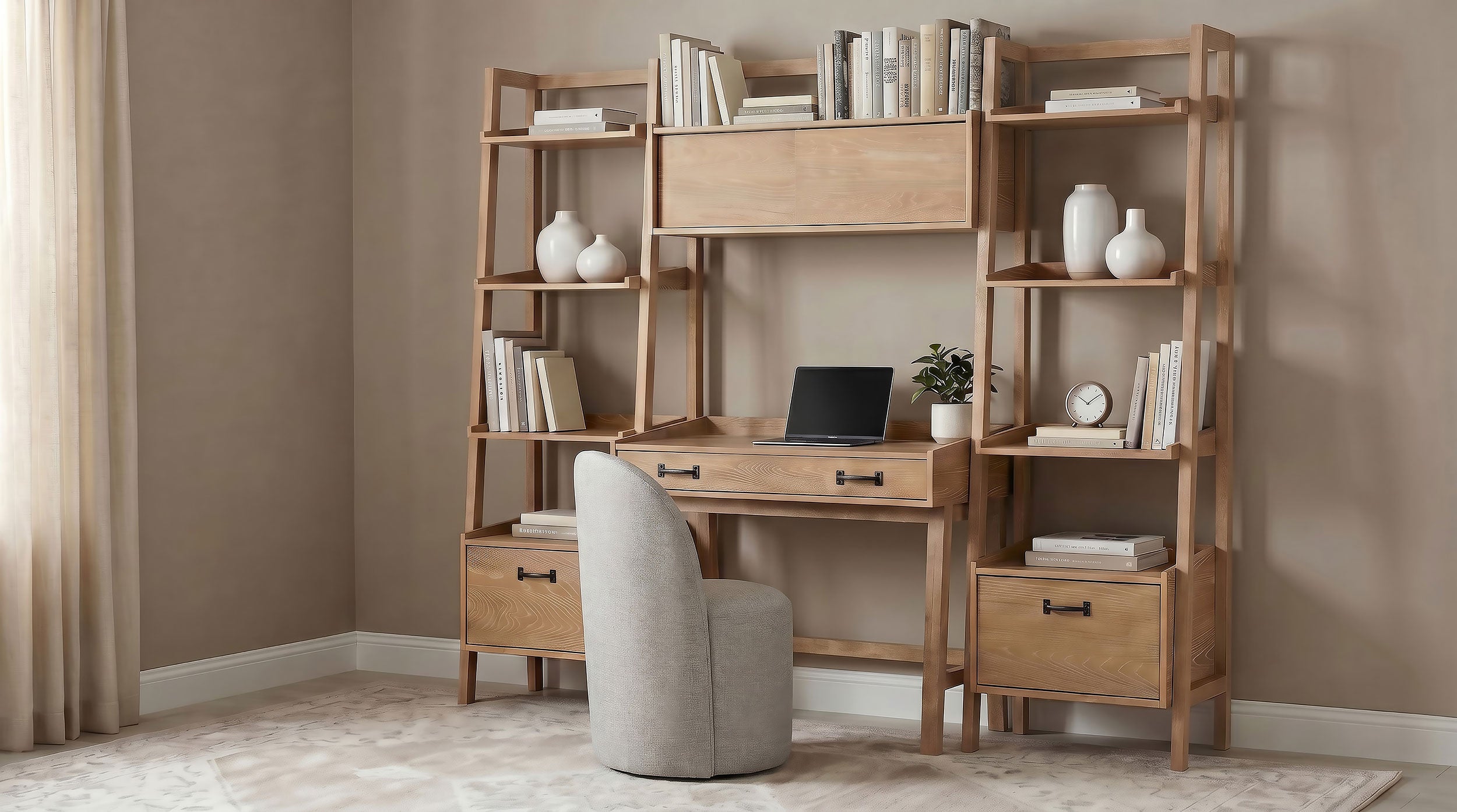 Fabian Bookshelf Bridge with Cubbies Distressed Light Brown — view 13
