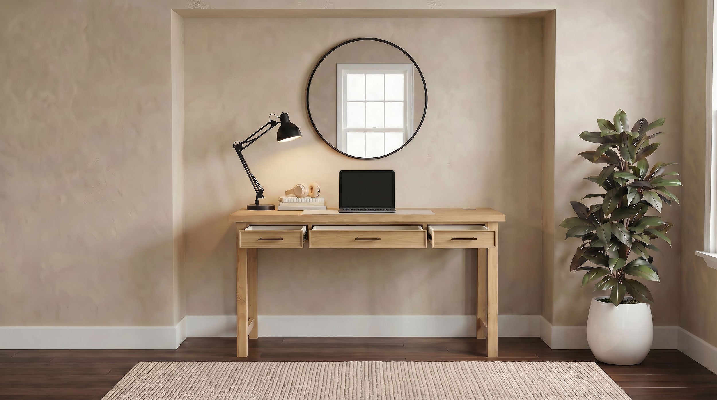 Vermes 55-inch 3-drawer Writing Desk with Power Outlet Light Ash — view 3