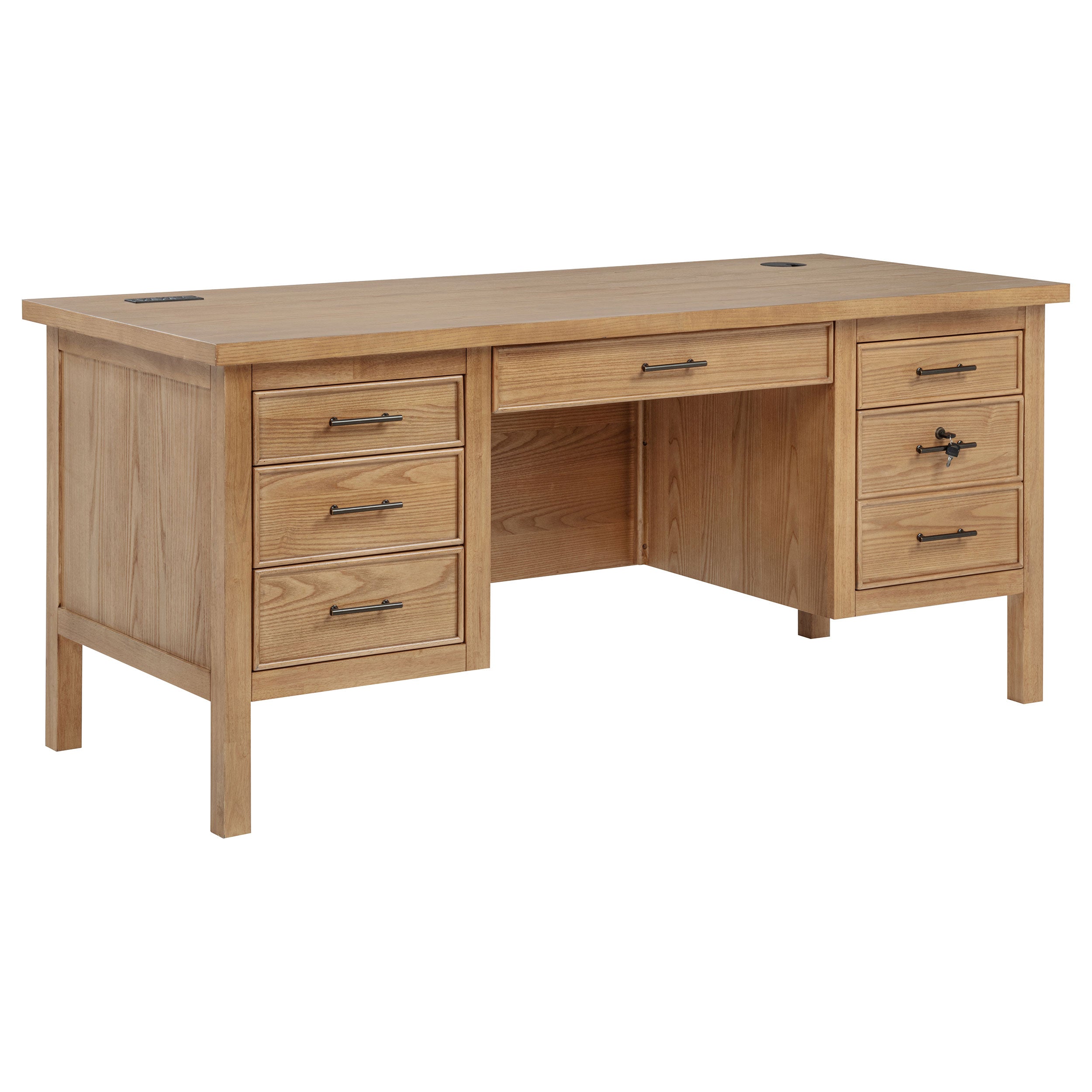Vermes 66-inch 7-drawer Computer Desk with Power Outlet Light Ash — view 3