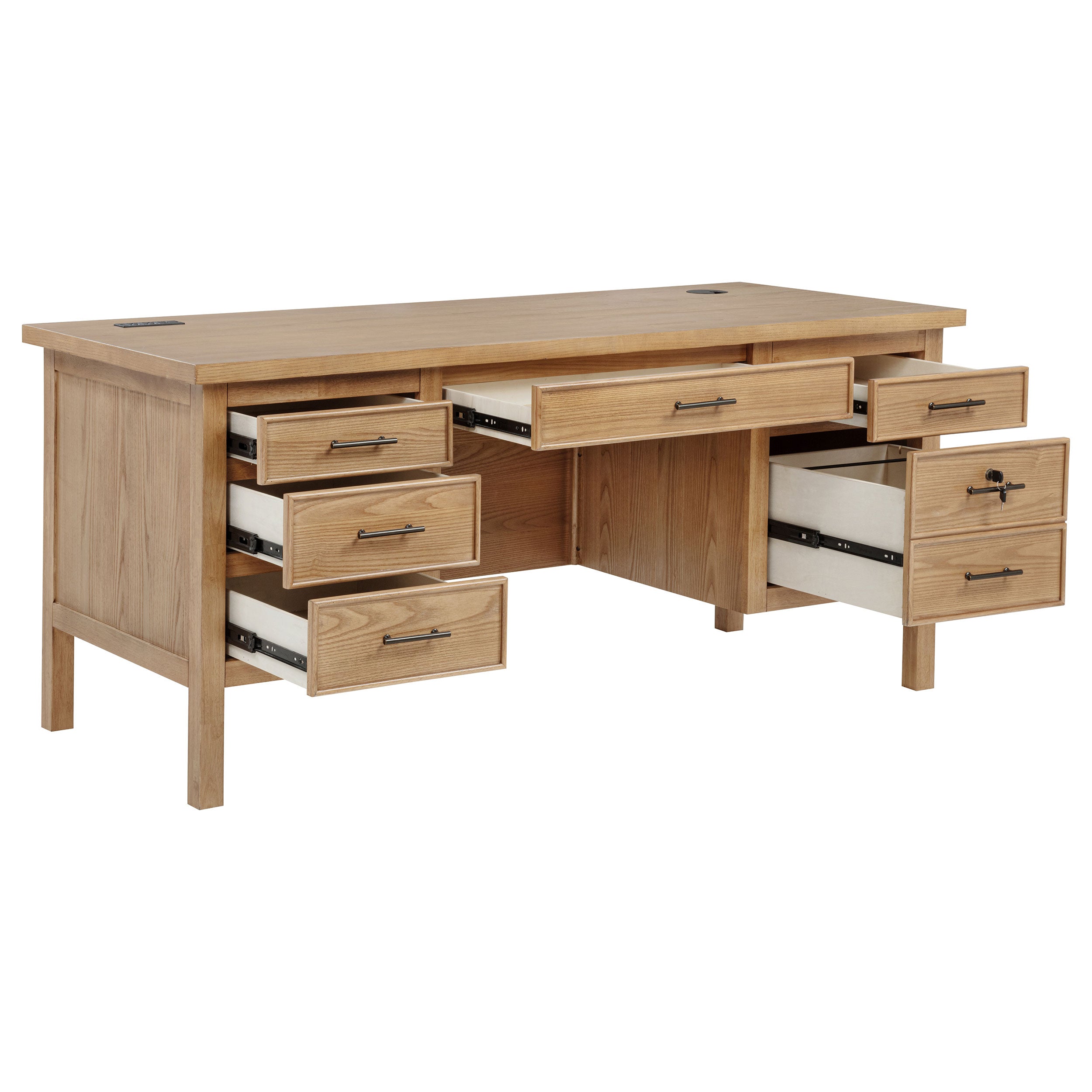 Vermes 66-inch 7-drawer Computer Desk with Power Outlet Light Ash — view 4