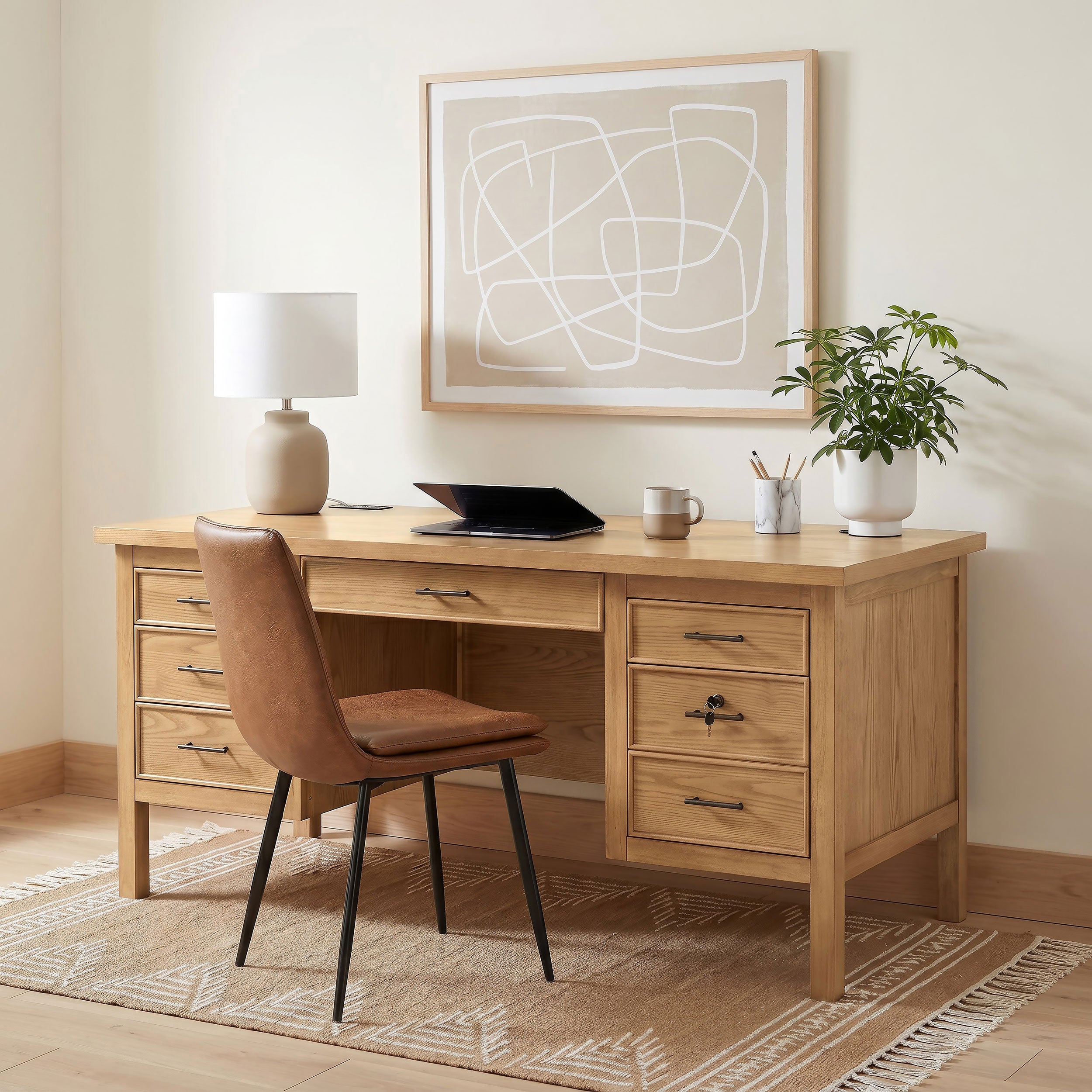 Vermes 66-inch 7-drawer Computer Desk with Power Outlet Light Ash — view 17