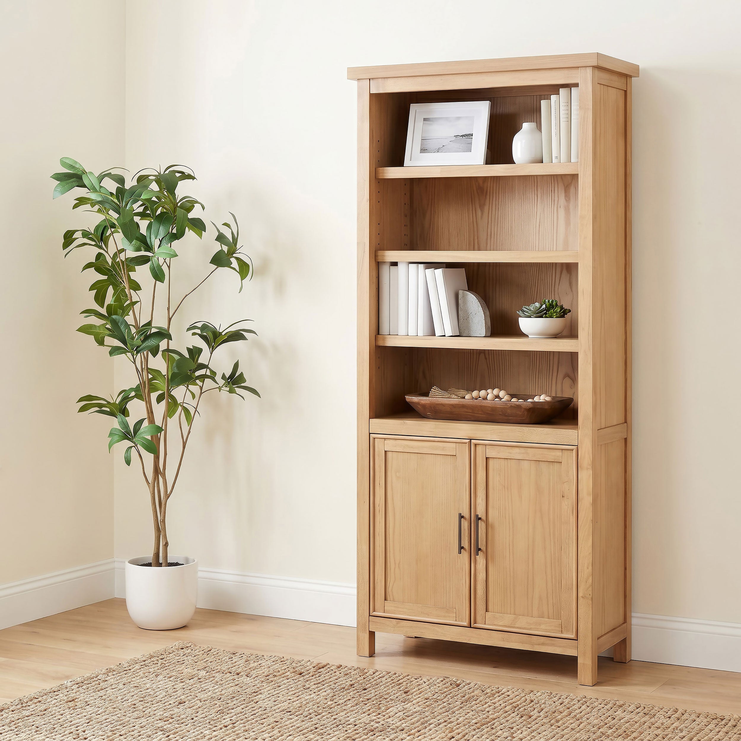 Vermes 72-inch 2-door Home Office Cabinet Bookcase Light Ash — view 2