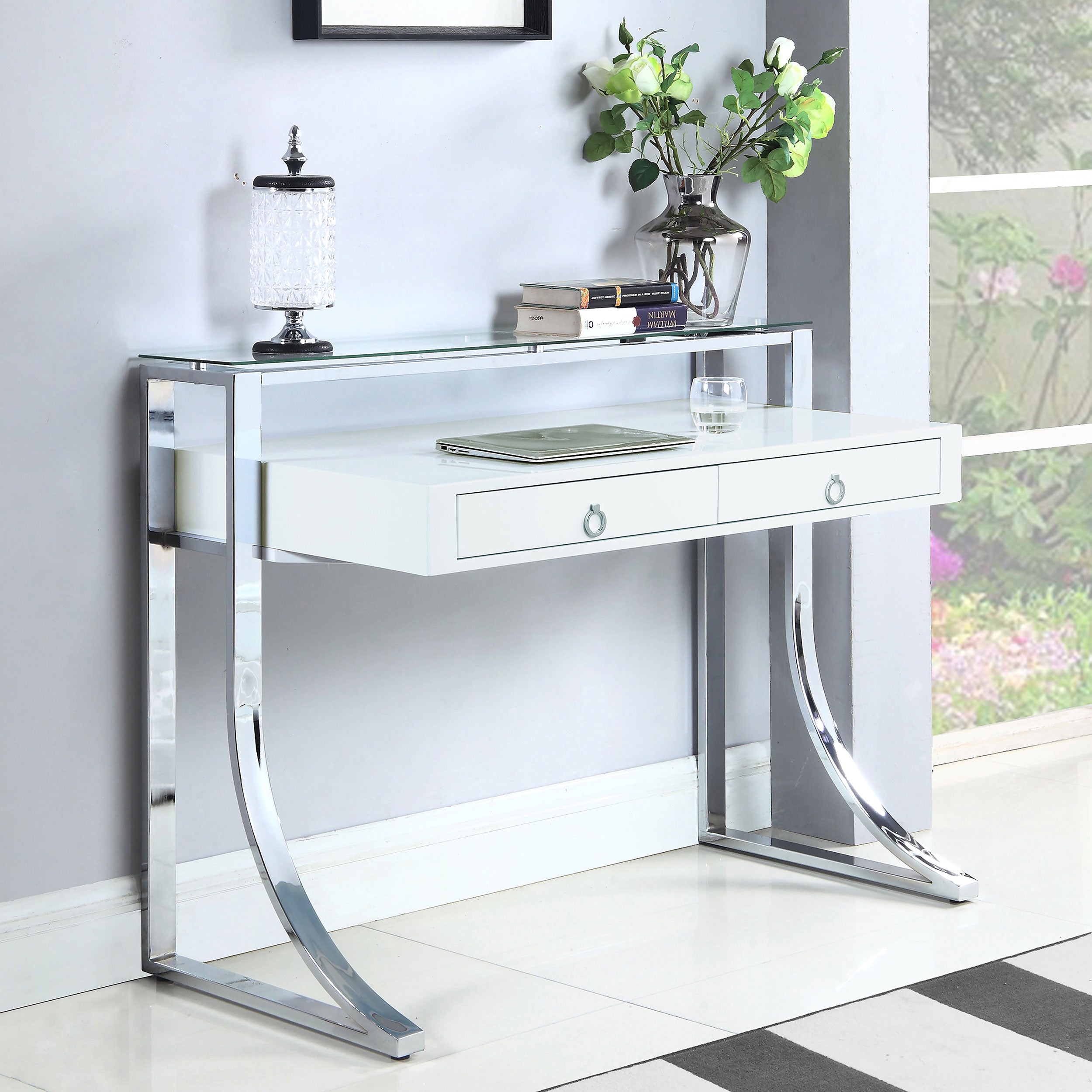 Gemma 48-inch 2-drawer Writing Desk White High Gloss — view 2