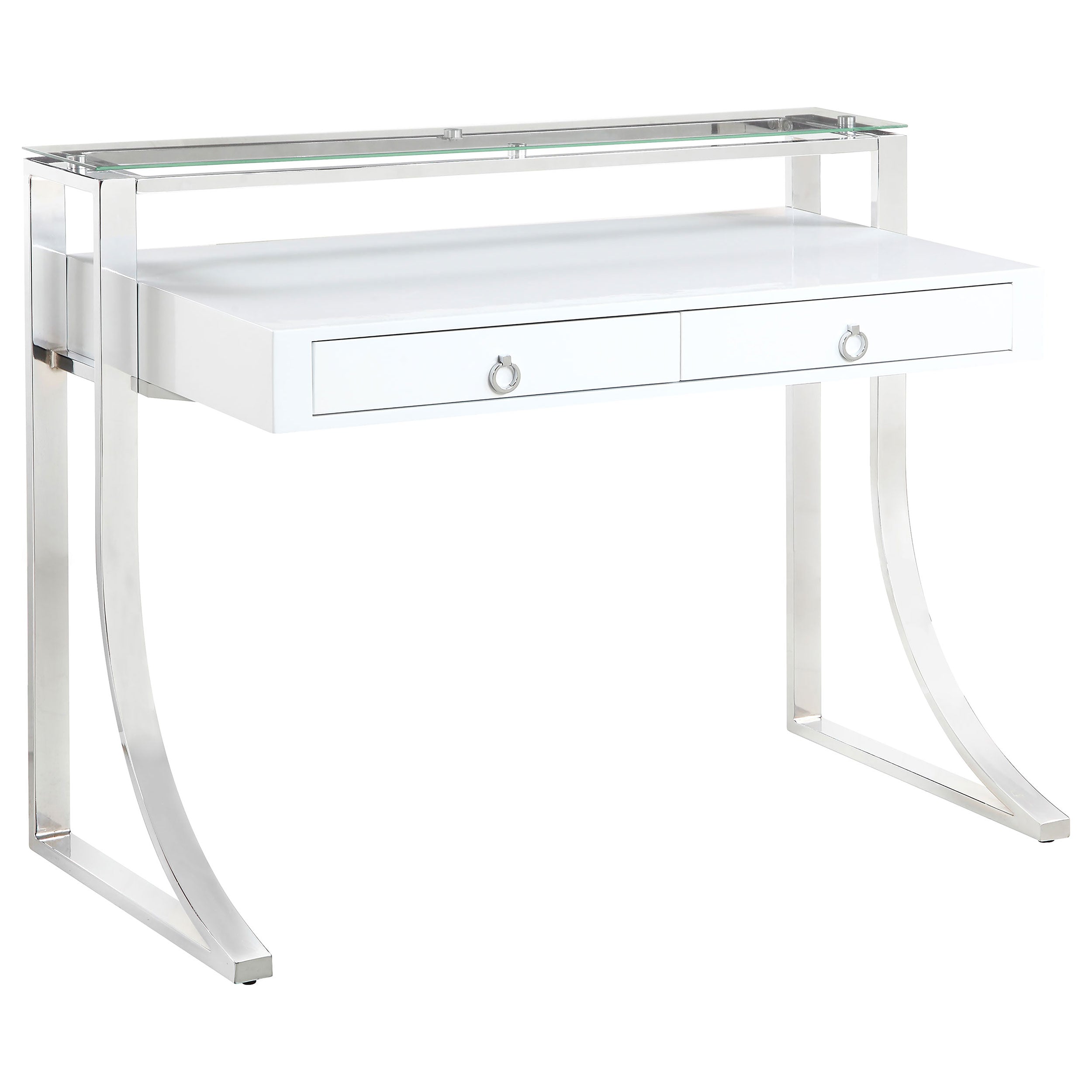Gemma 48-inch 2-drawer Writing Desk White High Gloss — view 1