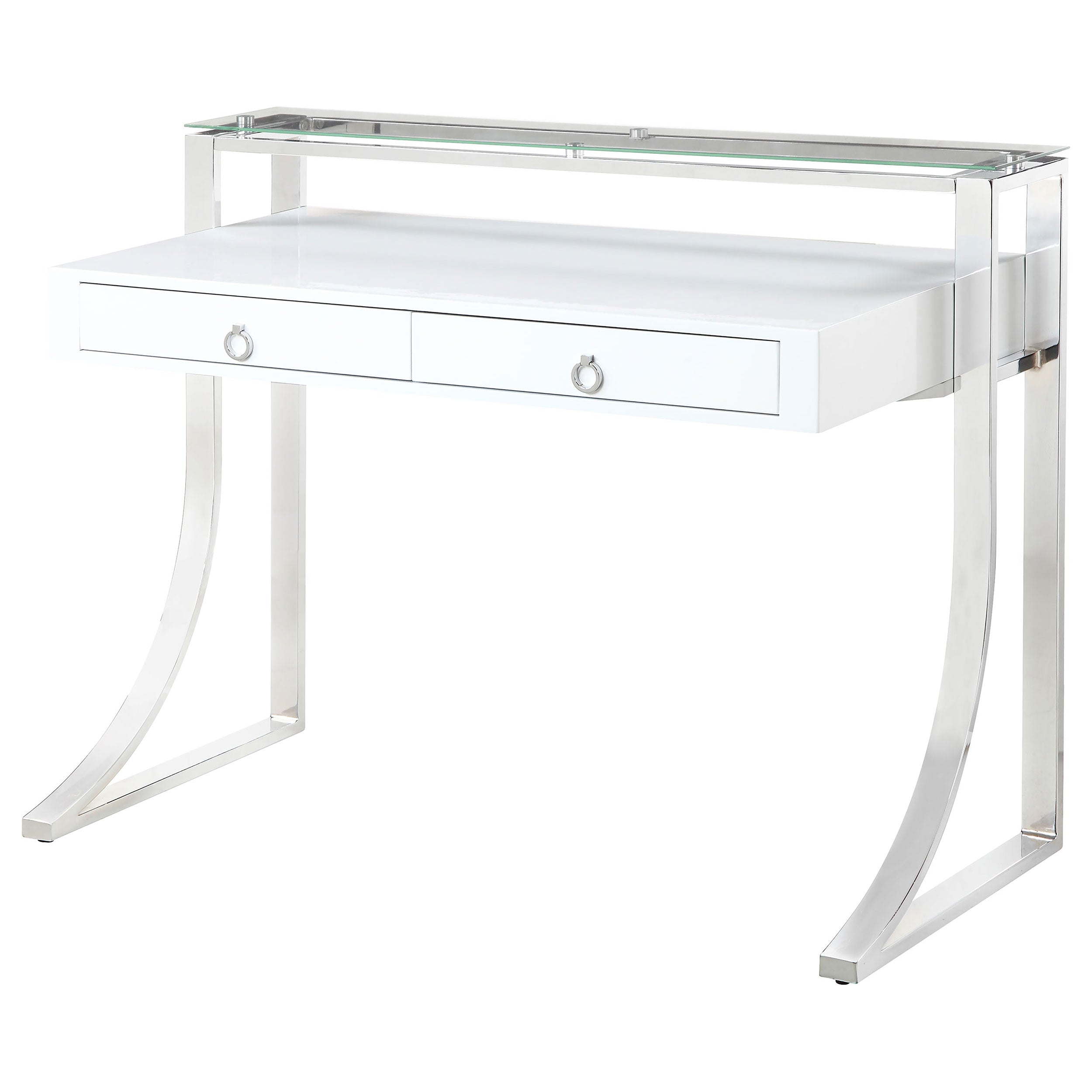 Gemma 48-inch 2-drawer Writing Desk White High Gloss — view 4