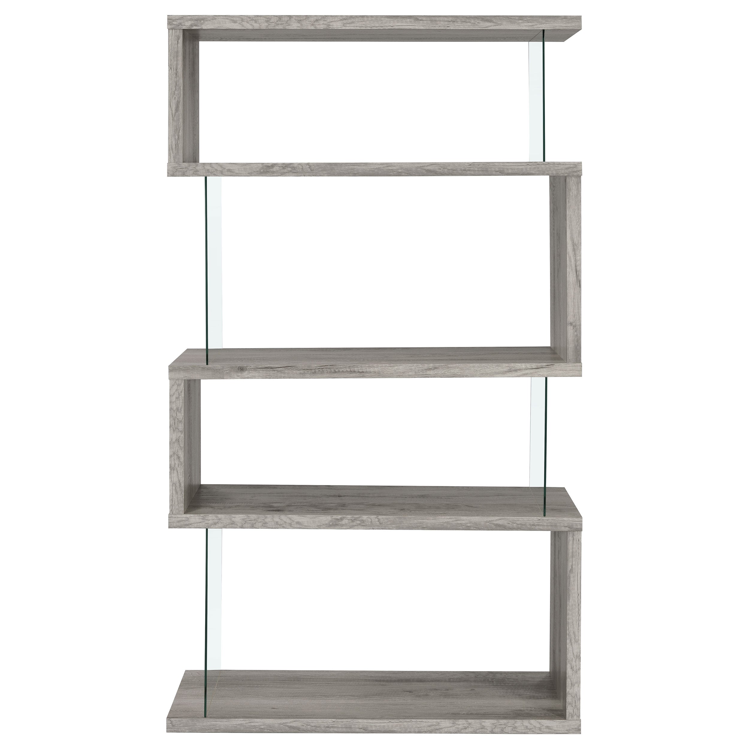 Emelle 63-inch 4-shelf Glass Panel Bookshelf Grey Driftwood — view 3