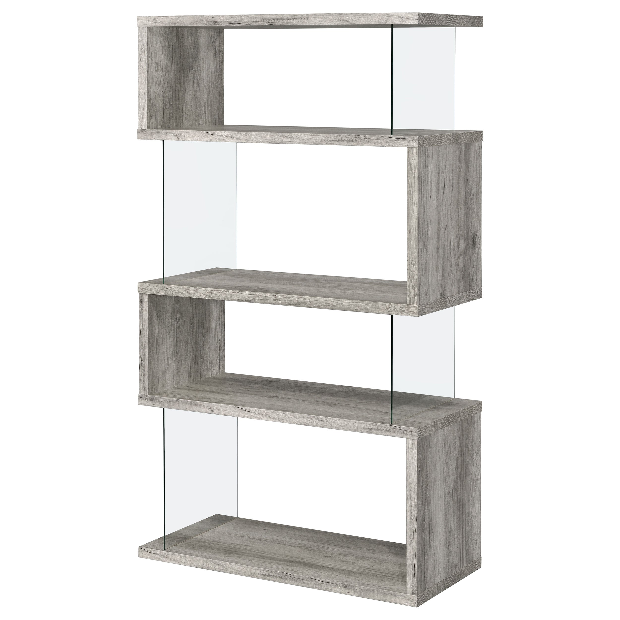 Emelle 63-inch 4-shelf Glass Panel Bookshelf Grey Driftwood — view 4