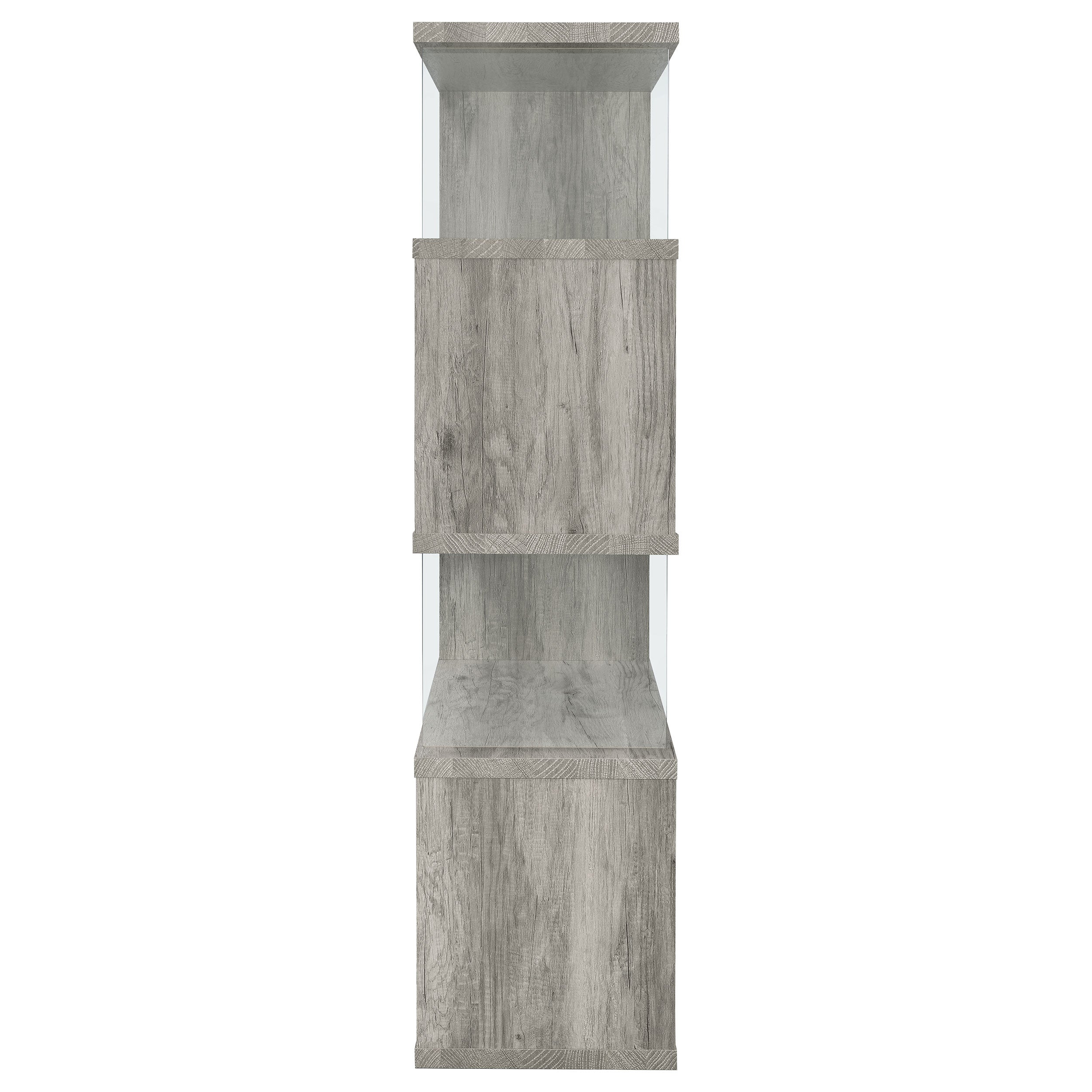 Emelle 63-inch 4-shelf Glass Panel Bookshelf Grey Driftwood — view 5