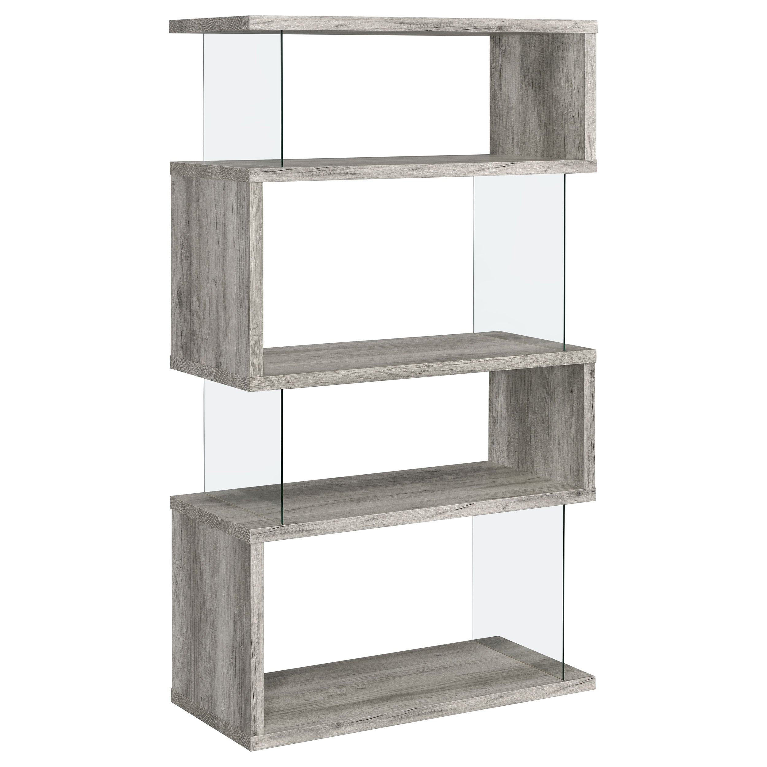 Emelle 63-inch 4-shelf Glass Panel Bookshelf Grey Driftwood — view 6