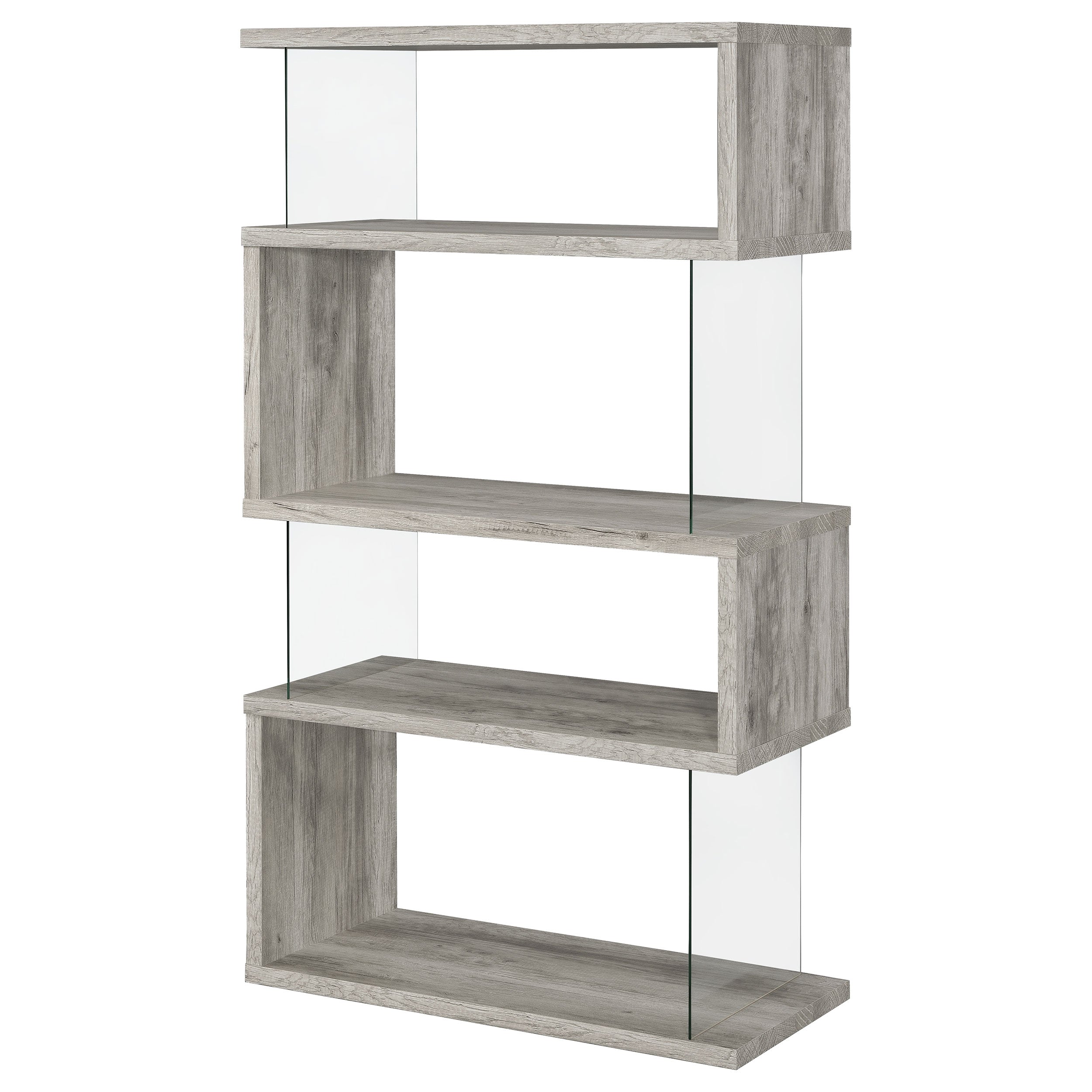 Emelle 63-inch 4-shelf Glass Panel Bookshelf Grey Driftwood — view 8