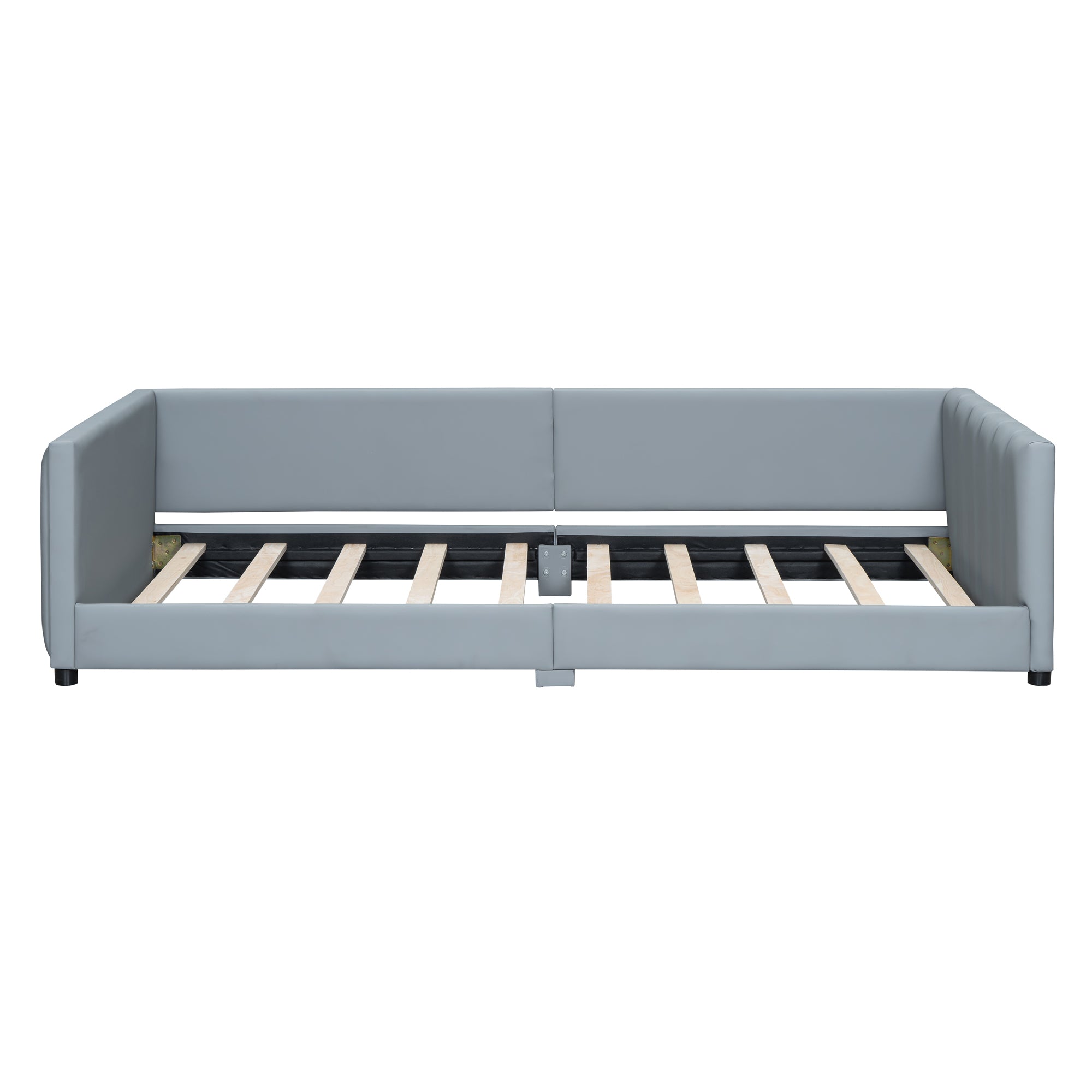 Queen Size & Twin XL Size Upholstered Platform Bed, Mother & Child Bed, PU Leather, Gray - Atlantic Fine Furniture Melbourne FL