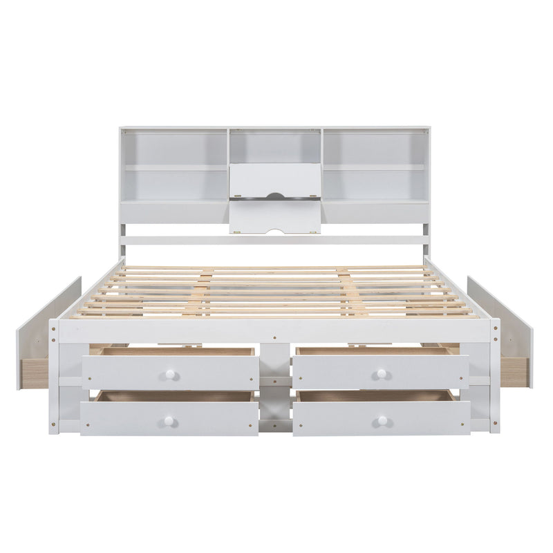 Platform Bed With Storage Headboard And 8 Drawers
