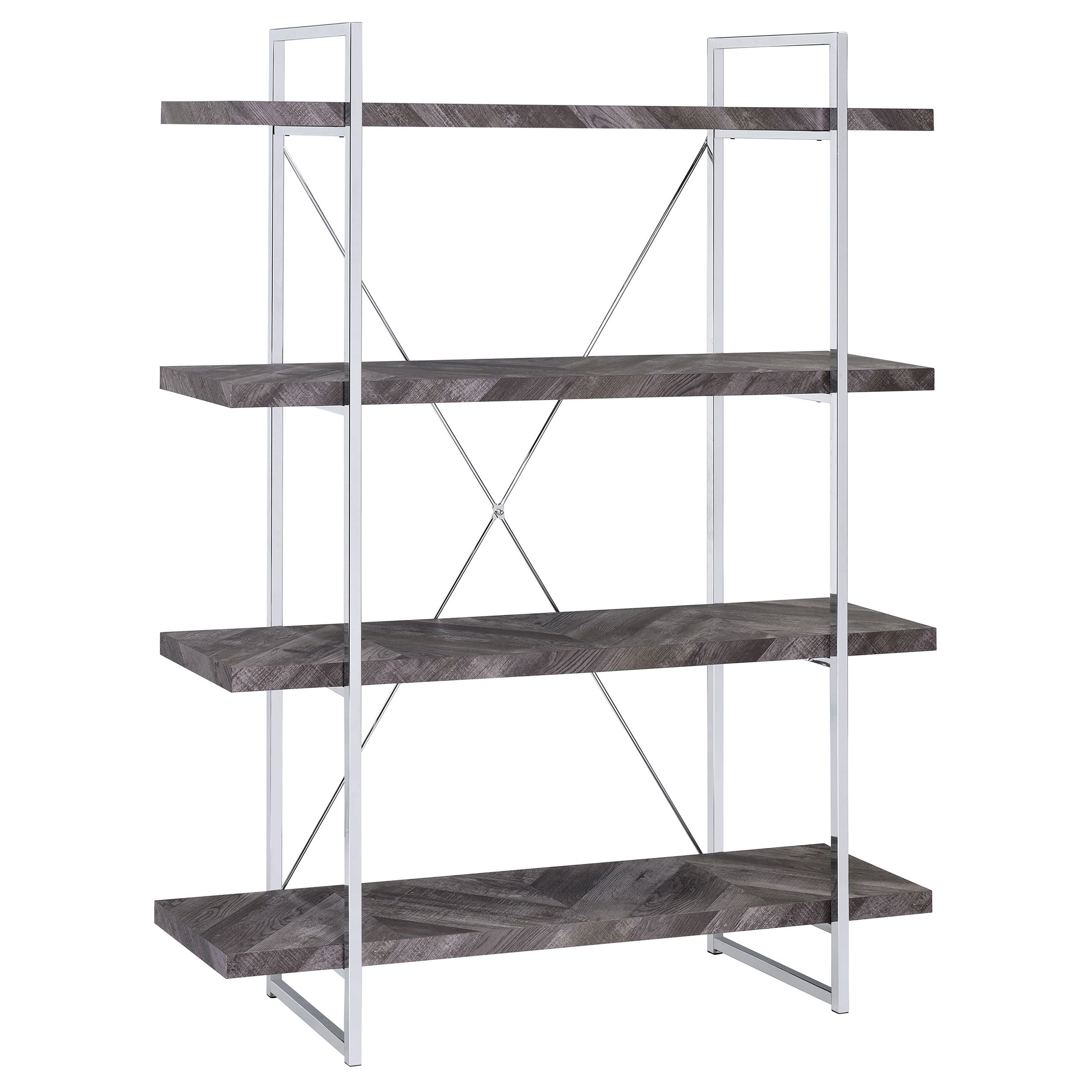 Grimma 63-inch 4-shelf Bookshelf Rustic Grey and Chrome — view 1