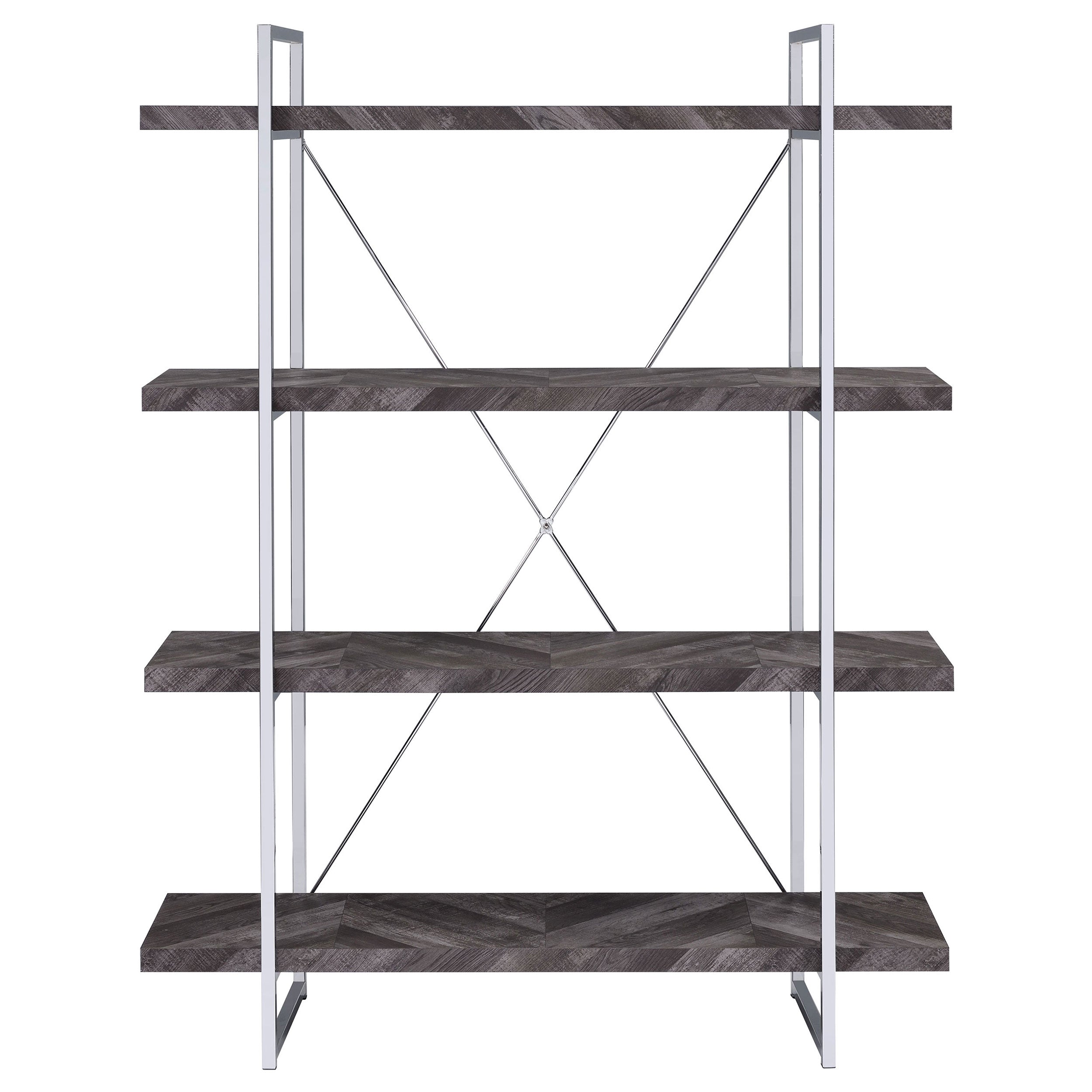 Grimma 63-inch 4-shelf Bookshelf Rustic Grey and Chrome — view 3