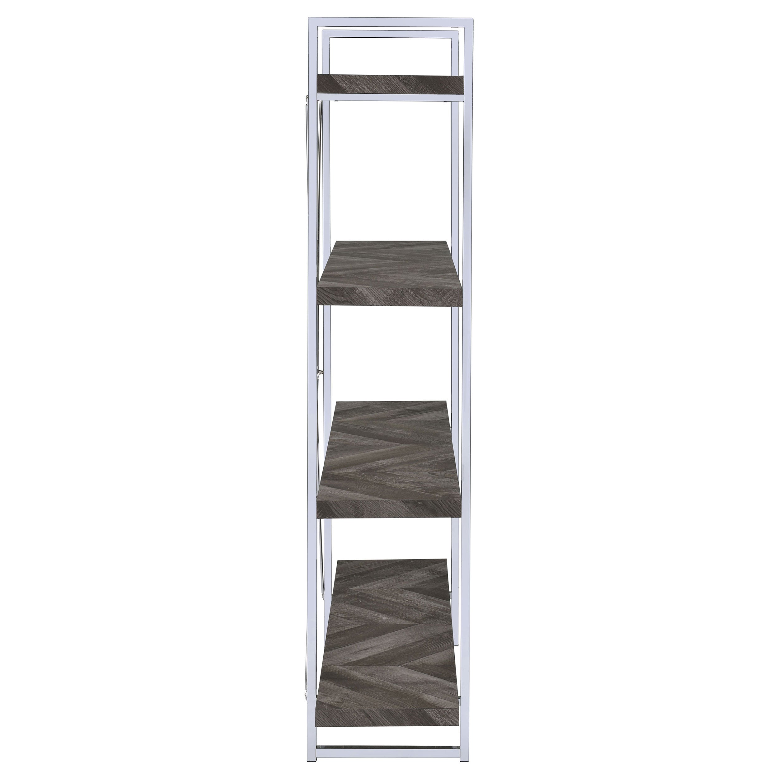 Grimma 63-inch 4-shelf Bookshelf Rustic Grey and Chrome — view 9