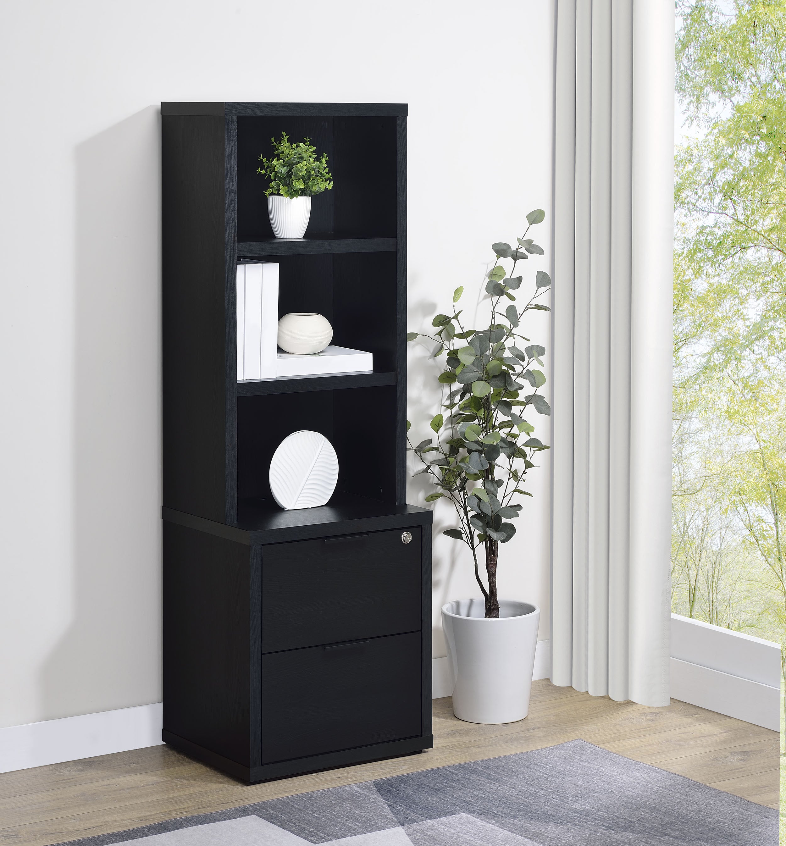 Westpark 3-shelf Bookcase USB and Lockable Drawer Black — view 2