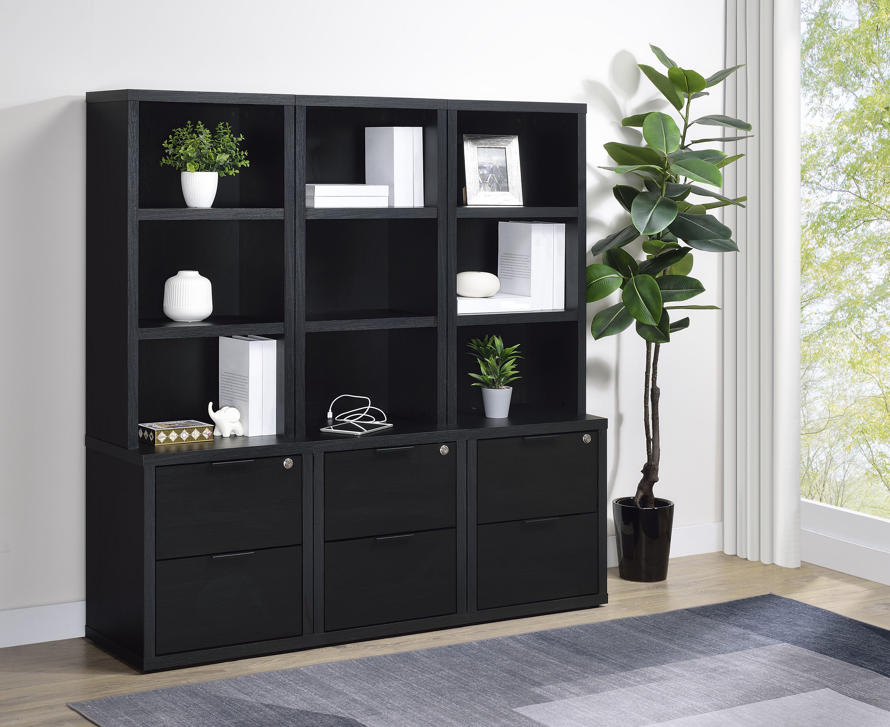Westpark 3-shelf Bookcase USB and Lockable Drawer Black — view 14