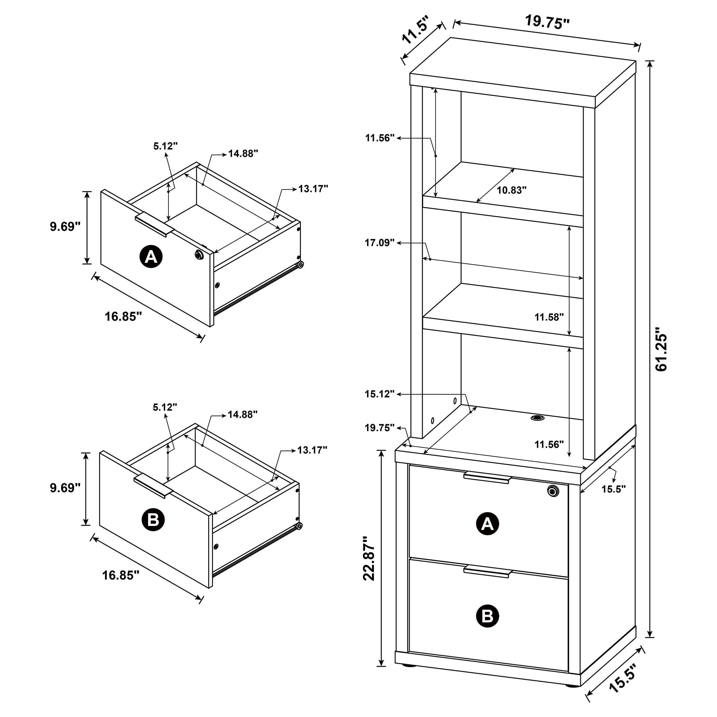 Westpark 3-shelf Bookcase USB and Lockable Drawer Dark Pine — view 13