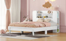 Full Size Platform Bed with Storage Headboard,Multiple Storage Shelves on Both Sides,White