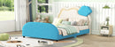 Full Size Upholstered Platform Bed with Cloud-Shaped Headboard and Embedded Light Stripe, Velvet, Blue