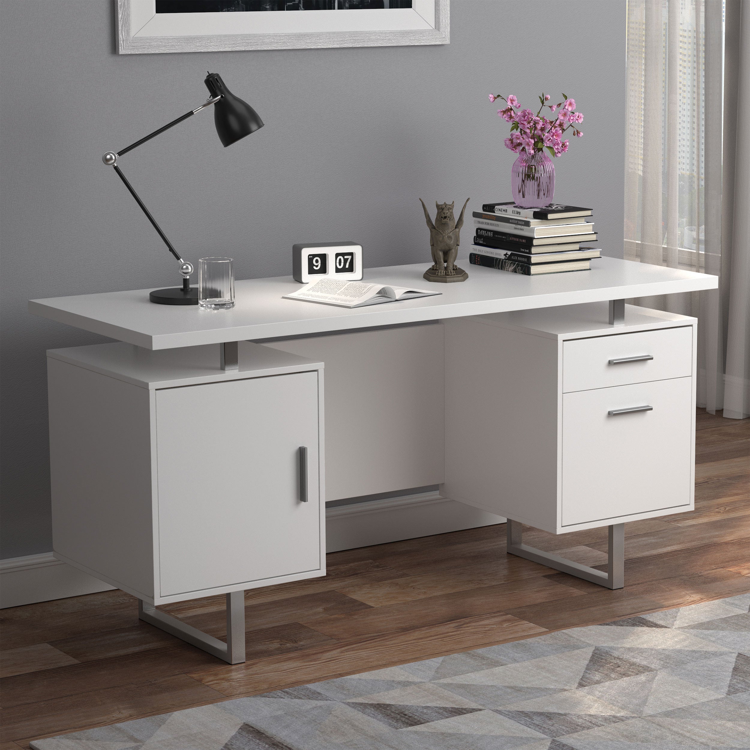 Lawtey 60-inch 2-drawer Computer Desk White High Gloss — view 2