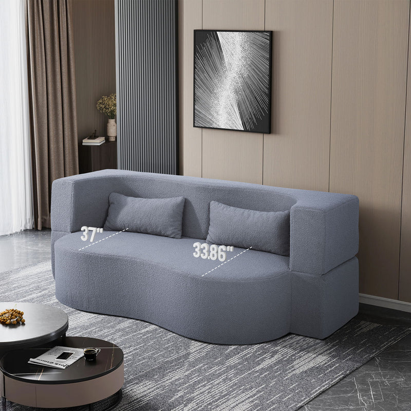 2 In 1 Convertible Full Size Folding Loveseat Couch With Soft Teddy Fabric