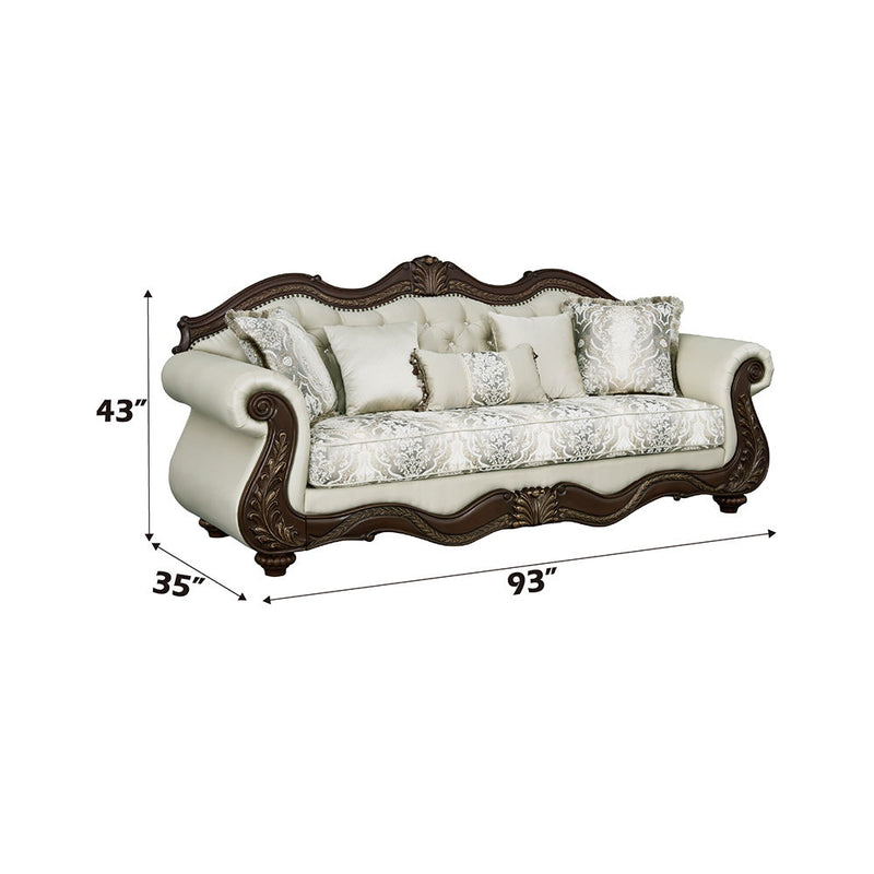 Pierce - Sofa With 5 Pillows - Beige Fabric & Cherry Finish