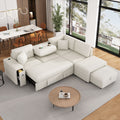 Sectional Sofa L-Shaped Sofa Couch Pull-Out Sofa Bed With A Movable Ottoman, Two USB Ports And Two Cup Holders For Living Room