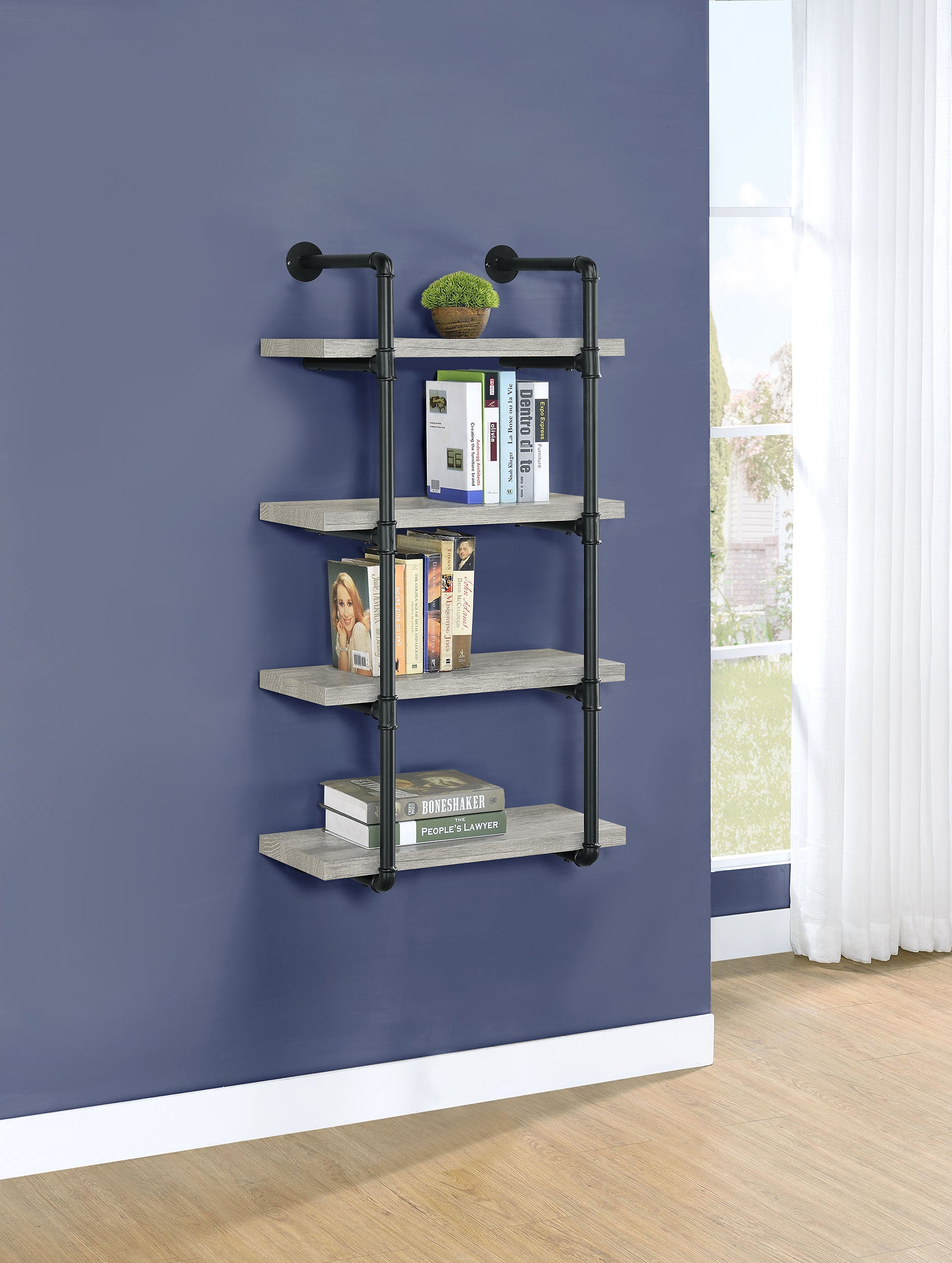 Elmcrest 24-inch 4-shelf Wall Bookshelf Grey Driftwood — view 2
