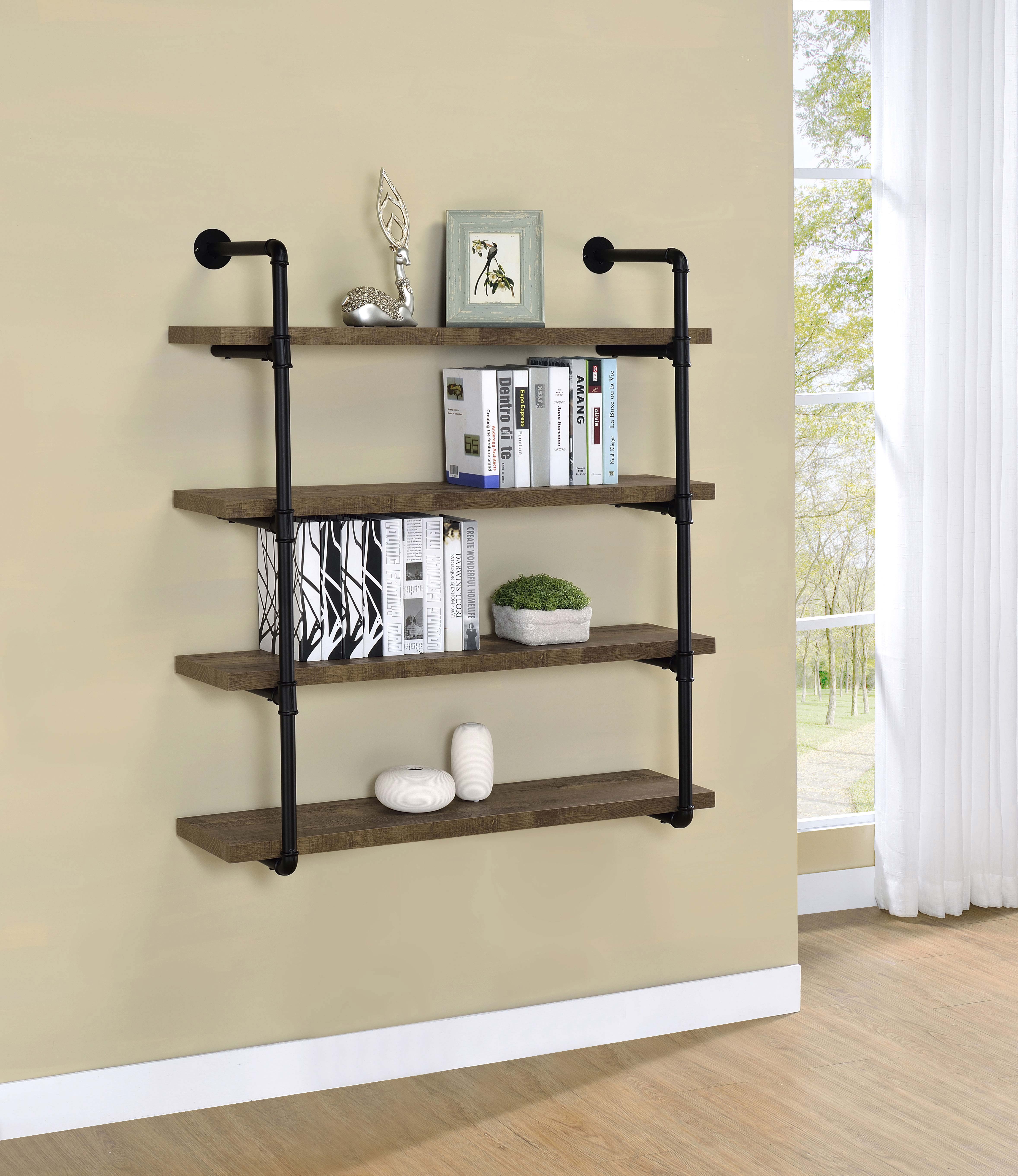 Elmcrest 39-inch 4-shelf Wall Bookshelf Rustic Oak — view 2
