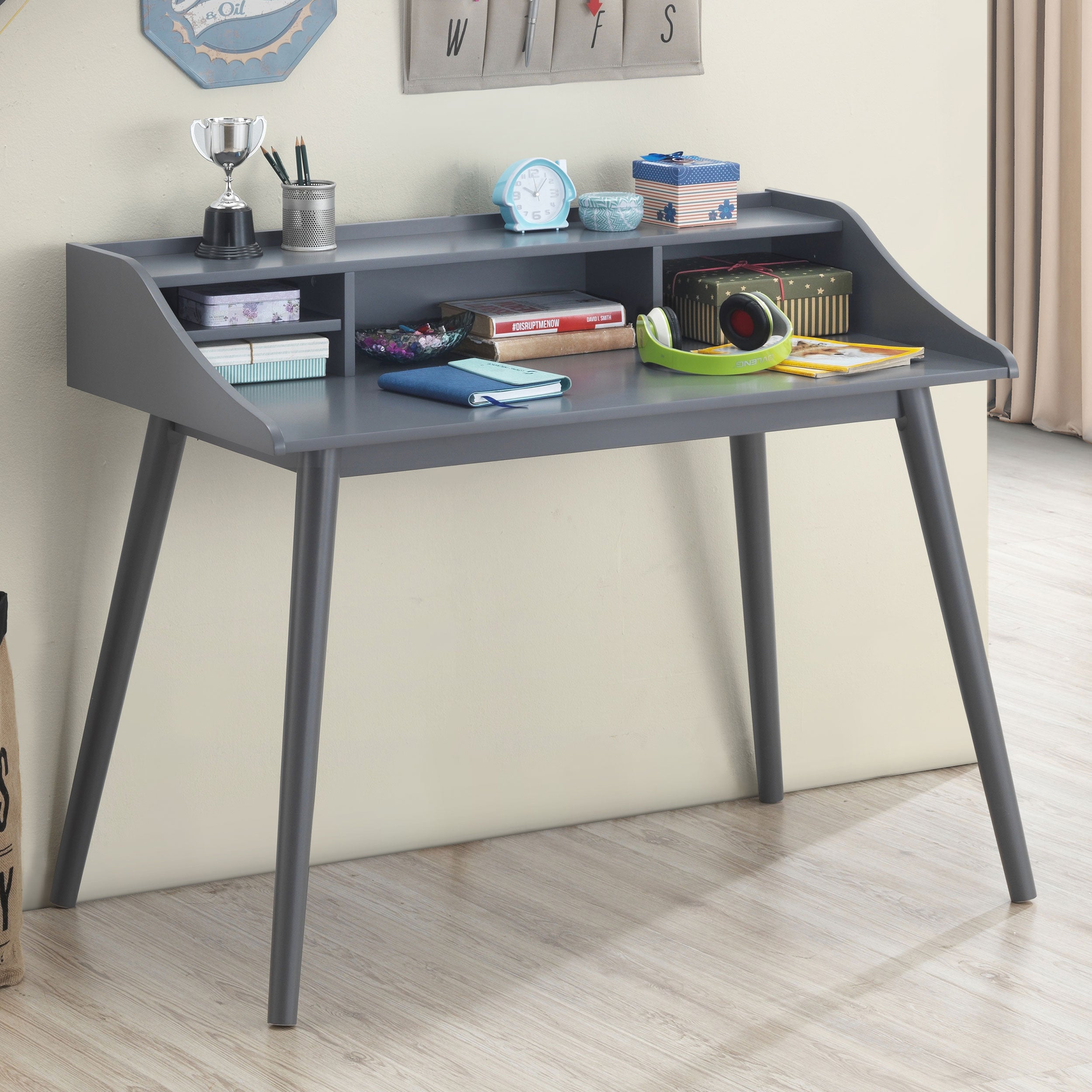 Percy 45-inch 4-compartment Writing Desk Grey — view 2