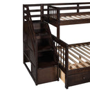 Solid L Shaped Bunk Bed With 3 Drawers, Ladder And Staircase