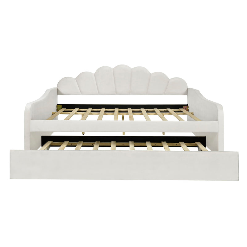 Upholstery Daybed Frame With Shell Shaped Backrest And Trundle