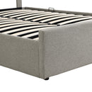 Queen Size Sleigh Bed with Side-Tilt Hydraulic Storage System, Linen Upholstery, Gray