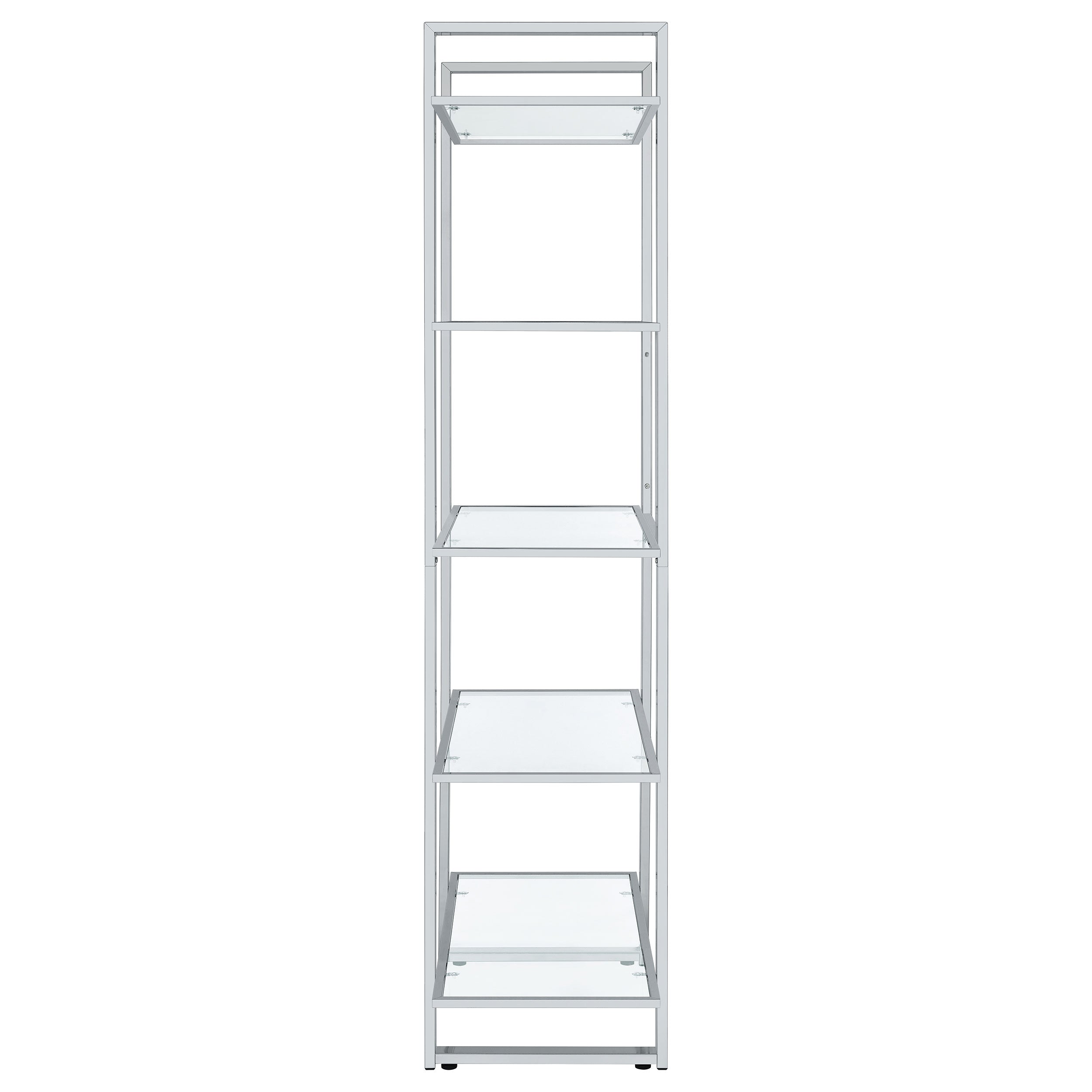 Hartford 79-inch 5-shelf Glass Bookshelf Chrome — view 5