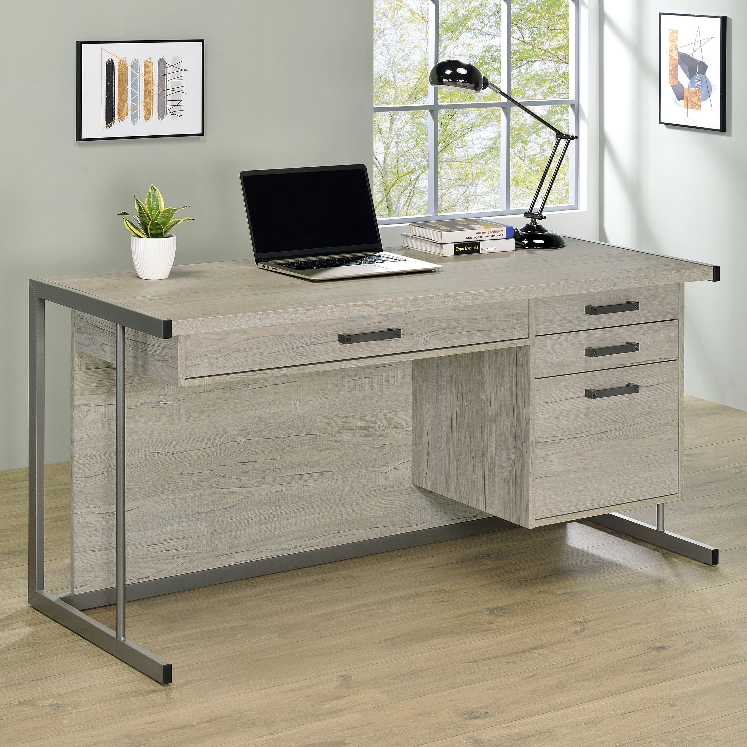 Loomis 60-inch 4-drawer Computer Desk Whitewashed Grey — view 2