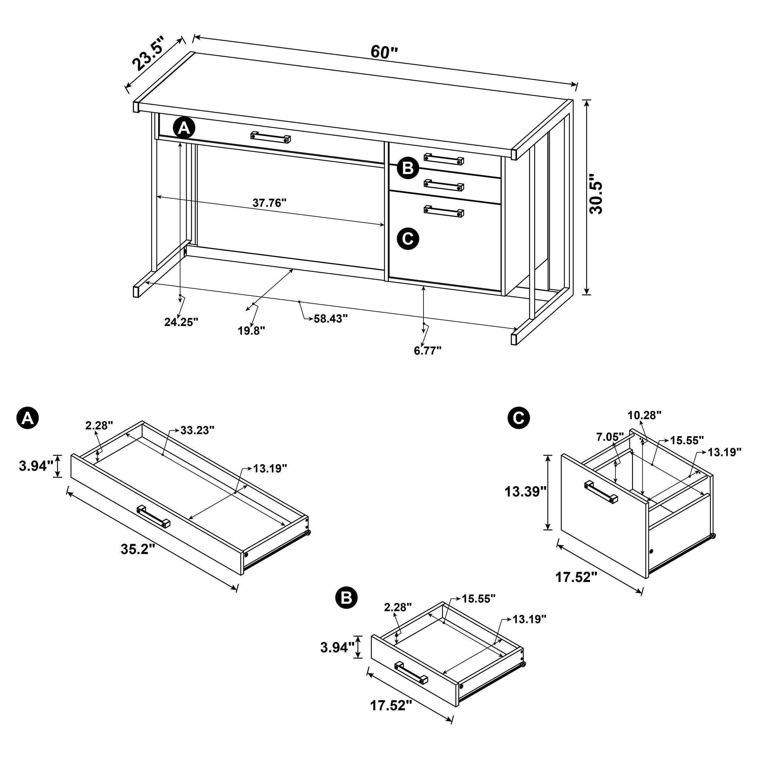 Loomis 60-inch 4-drawer Computer Desk Whitewashed Grey — view 10
