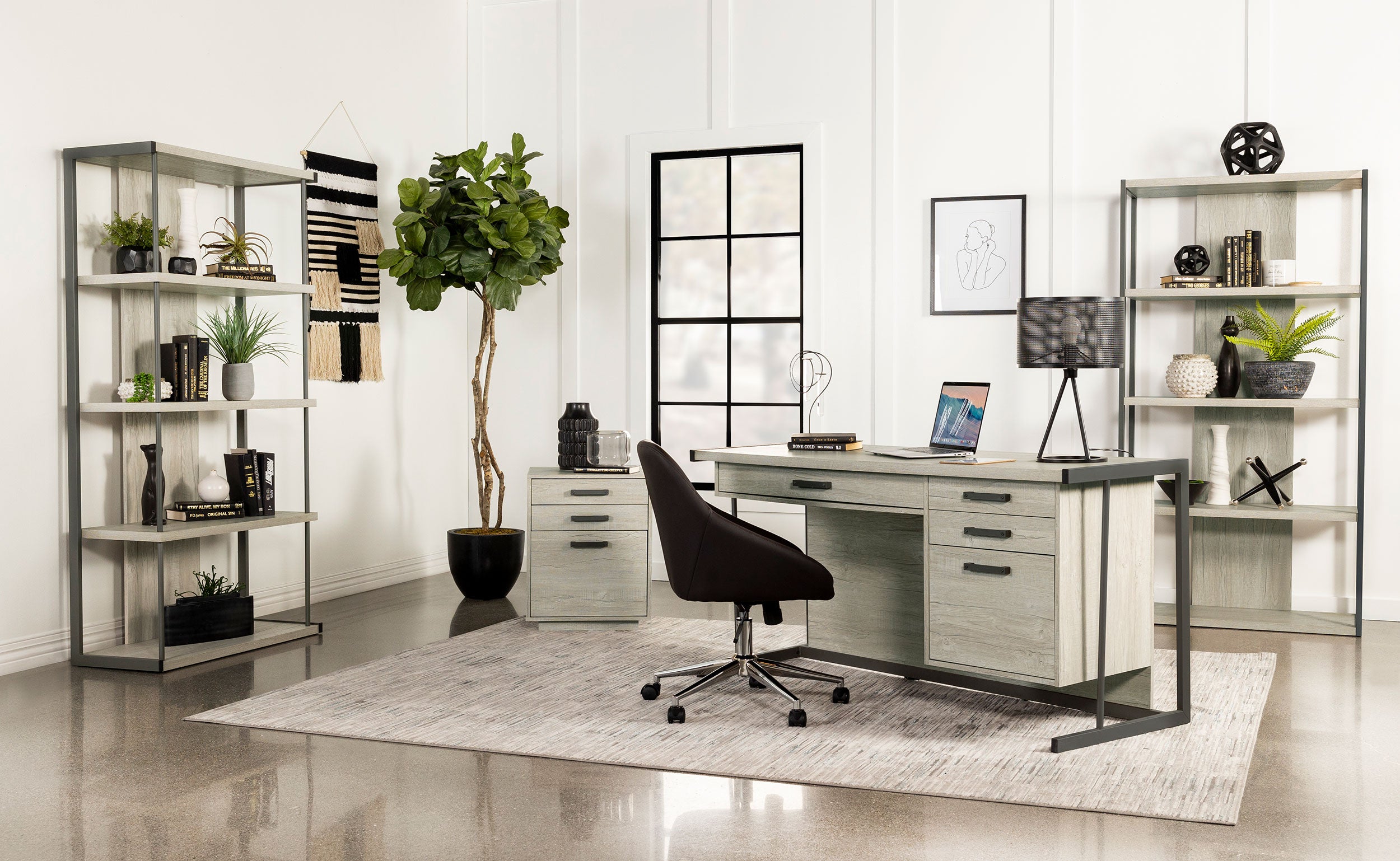 Loomis 60-inch 4-drawer Computer Desk Whitewashed Grey — view 13