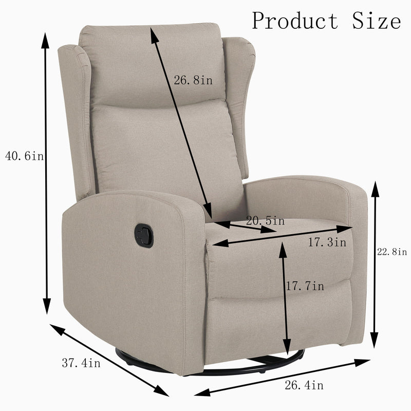 Rocking Swivel Recliner Chair For Living Room, 360 Degree Swivel, Adjustable Modern Reclining Chair, Classic And Traditional Recliner Sofa With Lumbar Support - Ligth Gray