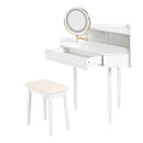 Modern Corner Makeup Vanity Desk With Large Storage, LED Mirror & Stool, Adjustable Brightness, Space Saving - White