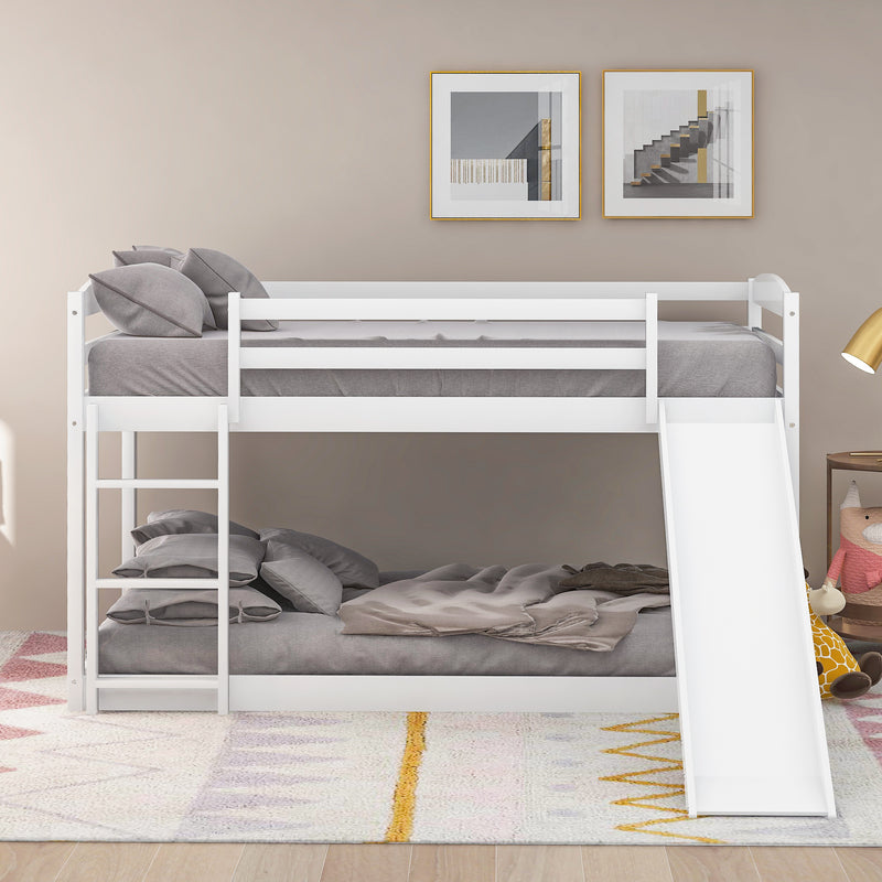 Twin over Twin Bunk Bed with Convertible Slide and Ladder , White(Old SKU:WF281725AAK)