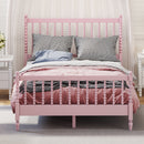Full Size Wood Platform Bed with Gourd Shaped Headboard and Footboard, Pink