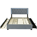 Queen Size  Velvet Storage Platform Bed, with 2 Big Drawers, Twin XL Size Trundle and LED Light, Gray