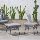 Outdoor Modern Boho Wicker Ottoman With Cushions (Set of 2)