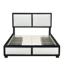 Queen Size Upholstered Platform Bed with Large Rivet-decorated Backrests and 4 Drawers, Velvet matched with Teddy Fleece, Black+White