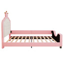 Twin Size Cute Princess Upholstered Daybed Low To The Ground Design With Button Tufted Crown Headboard For Kids - Pink