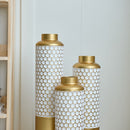 Modern Droplet Shaped Floor Vase Set Honeycomb Design, 3 Piece Metal Decorative Vases For Home Interior Display - Gold / White