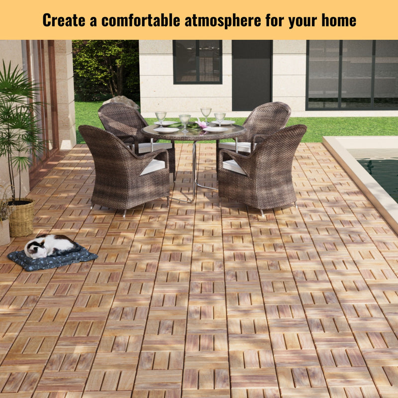 Interlocking Deck Tiles Checker Pattern, Square Acacia Hardwood Outdoor Flooring For Patio, Bancony, Pool Side