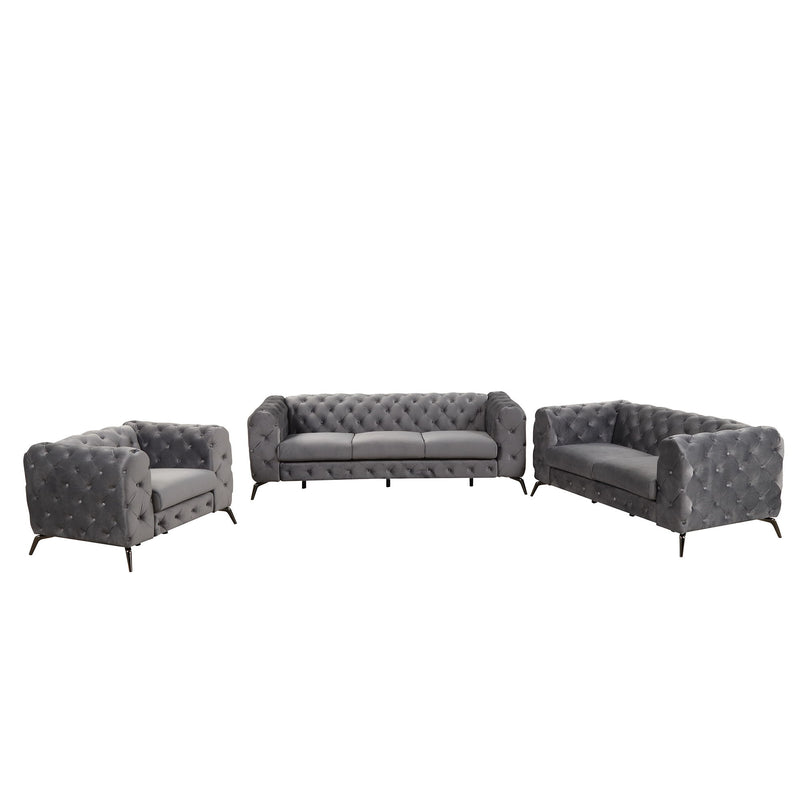 3 Piece Sofa Sets Modern With Sturdy Metal Legs, Velvet Upholstered Couches Sets Including Three Seat Sofa, Loveseat And Single Chair For Living Room Furniture Set